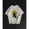Ön Ve Arka Baskılı Oversize Bisiklet Yaka T-shirt- Beyaz