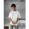 Ön Ve Arka Baskılı Oversize Bisiklet Yaka T-shirt- Beyaz