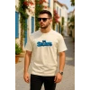 Ön Ve Arka Baskılı Oversize Bisiklet Yaka T-shirt- Beyaz
