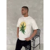 Ön Ve Arka Baskılı Oversize Bisiklet Yaka T-shirt- Beyaz