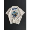 Ön Ve Arka Baskılı Oversize Bisiklet Yaka T-shirt- Beyaz