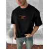 Ön Ve Arka Baskılı Oversize Bisiklet Yaka T-shirt- Siyah