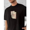 Ön Ve Arka Baskılı Oversize Bisiklet Yaka T-shirt - Siyah