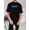 Ön Ve Arka Baskılı Oversize Bisiklet Yaka T-shirt- Siyah