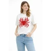 Örümcek Baskılı Tişört Kısa Kollu Bisiklet Yaka T-shirt - Beyaz