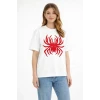 Örümcek Baskılı Tişört Kısa Kollu Bisiklet Yaka T-shirt - Beyaz
