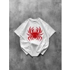 Örümcek Baskılı Tişört Kısa Kollu Bisiklet Yaka T-shirt - Beyaz