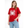 Örümcek Baskılı Tişört Kısa Kollu Bisiklet Yaka T-shirt - Kırmızı