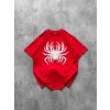 Örümcek Baskılı Tişört Kısa Kollu Bisiklet Yaka T-shirt - Kırmızı