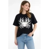 Örümcek Baskılı Tişört Kısa Kollu Bisiklet Yaka T-shirt - Siyah