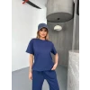 Osy Modal Yumuşak Dokulu Kumaş Kısa Kollu Bluz Rahat Pantalon İkili Takım- Lacivert