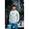 Oversize Bisiklet Yaka Üç İplik Baskılı Sweatshirt - Beyaz
