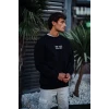 Oversize Bisiklet Yaka Üç İplik Baskılı Sweatshirt - Siyah