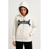 Oversize Kapüşonlu Sweatshirt Hoodie 3 İplik Şardonlu Pamuklu Kumaş, Önü Baskılı, Fermuarlı Rahat Kalıp, Kışlık Ve Sokak Stili Sweat - Beyaz