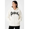Oversize Kapüşonlu Sweatshirt Hoodie 3 İplik Şardonlu Pamuklu Kumaş, Önü Baskılı, Fermuarlı Rahat Kalıp, Kışlık Ve Sokak Stili Sweat - Beyaz