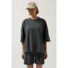 Oversize Lazer Kesim Bisiklet Yaka T-shirt