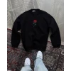 Oversize Üç İplik Bisiklet Yaka Baskılı Sweatshirt - Siyah