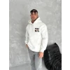 Oversize Üç İplik Kapüşonlu SweatShirt - Beyaz