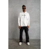 Oversize Üç İplik Şardonlu Kapüşonlu Sweatshirt – Beyaz “other Lives” Ön Ve Arka Baskılı, Kanguru Cepli, Ribanalı Rahat Kışlık Model Beyaz