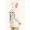 Oversize Üç İplik Şardonlu Kapüşonlu Sweatshirt – Beyaz “other Lives” Ön Ve Arka Baskılı, Kanguru Cepli, Ribanalı Rahat Kışlık Model Beyaz