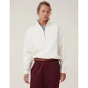 Oversize Yarım Farmuarlı Yakalı Basic Sweatshirt - Beyaz