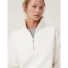 Oversize Yarım Farmuarlı Yakalı Basic Sweatshirt - Beyaz