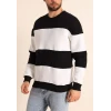 Parçalı Bisiklet Yaka Baskılı Sweatshirt - Siyah