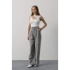 Pileli Bağcıklı Oversize Pantolon - Gri