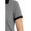 Polo Yaka Çizgili Tişört Kısa Kol Düğmeli Yazlık T-shirt - Gri