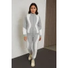 Premium Parçalı Eşofman Takım - Dik Yaka Fermuarlı Sweatshirt - Gri