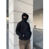Samuray Ninja Çift Kapşonlu Zıp Fermuarlı Kanguru Çepli Tam Fermuarlı Hoodie Swetshirt - Siyah