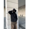 Samuray Ninja Çift Kapşonlu Zıp Fermuarlı Kanguru Çepli Tam Fermuarlı Hoodie Swetshirt - Siyah