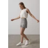 Saten Kolsuz Belki Lastikli Bluz - Ekru
