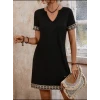 Şerit Detay V Yaka Yandan Cepli Viskon Elbise