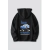 Sevgililer Günü Araba Temalı Baskılı Oversize Kapüşonlu Sweatshirt Hoodie - Siyah