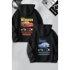 Sevgililer Günü Araba Temalı Baskılı Oversize Kapüşonlu Sweatshirt Hoodie - Siyah