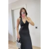 Sırt Dekolteli Uzun Kollu Elbise - Siyah
