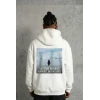 Siyah Oversize Hoodie - Sırt Baskılı Survivor Penguin Temalı, Felsefi Yazılı Kapüşonlu Sweatshirt - Beyaz