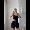 Straplez Mini Etek Görünümlü Şortlu Elbise Büzgülü Şık Yazlık - Siyah