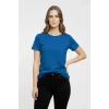 T-shirt Bisiklet Yaka Slim Fit Likralı Tişört Günlük Basic Body - İndigo