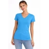 T-shirt V Yaka Slim Fit Likralı Tişört Günlük Basic Body - Açık Mavi
