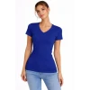 T-shirt V Yaka Slim Fit Likralı Tişört Günlük Basic Body - İndigo
