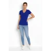 T-shirt V Yaka Slim Fit Likralı Tişört Günlük Basic Body - İndigo
