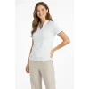 Triko Kumaş Yakalı Düğmesiz Açık Yaka Fitilli Kısa Kollu Regular Fit Tişört T-shirt - Beyaz