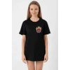 Türk Arma Baskılı Oversize Bisiklet Yaka Günlük T-shirt - Siyah