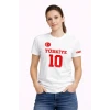 Türkiye Ay Yıldız Baskılı 10 Numara Forma Tişört Taraftar T-shirt - Beyaz