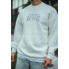 Üç İplik Bisiklet Yaka Baskılı Sweatshirt - Beyaz