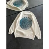 Üç İplik Bisiklet Yaka Baskılı Sweatshirt - Beyaz