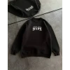 Üç İplik Bisiklet Yaka Baskılı Sweatshirt - Siyah