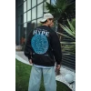 Üç İplik Bisiklet Yaka Baskılı Sweatshirt - Siyah